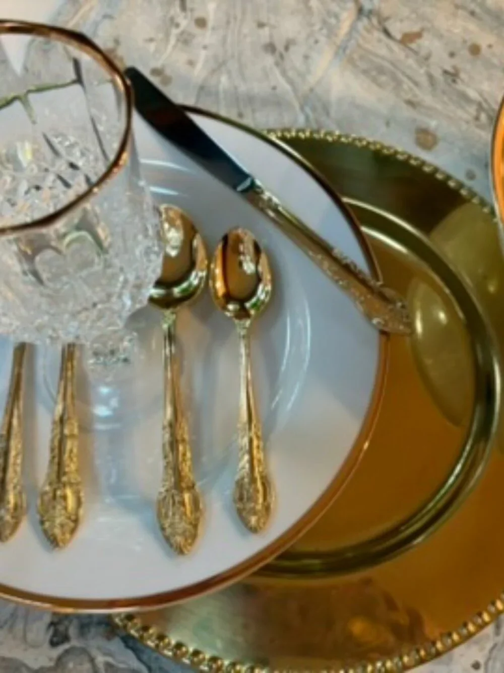 H.F. LTD Versailles 24kt Gold plated Stainless Flatware Set NWB